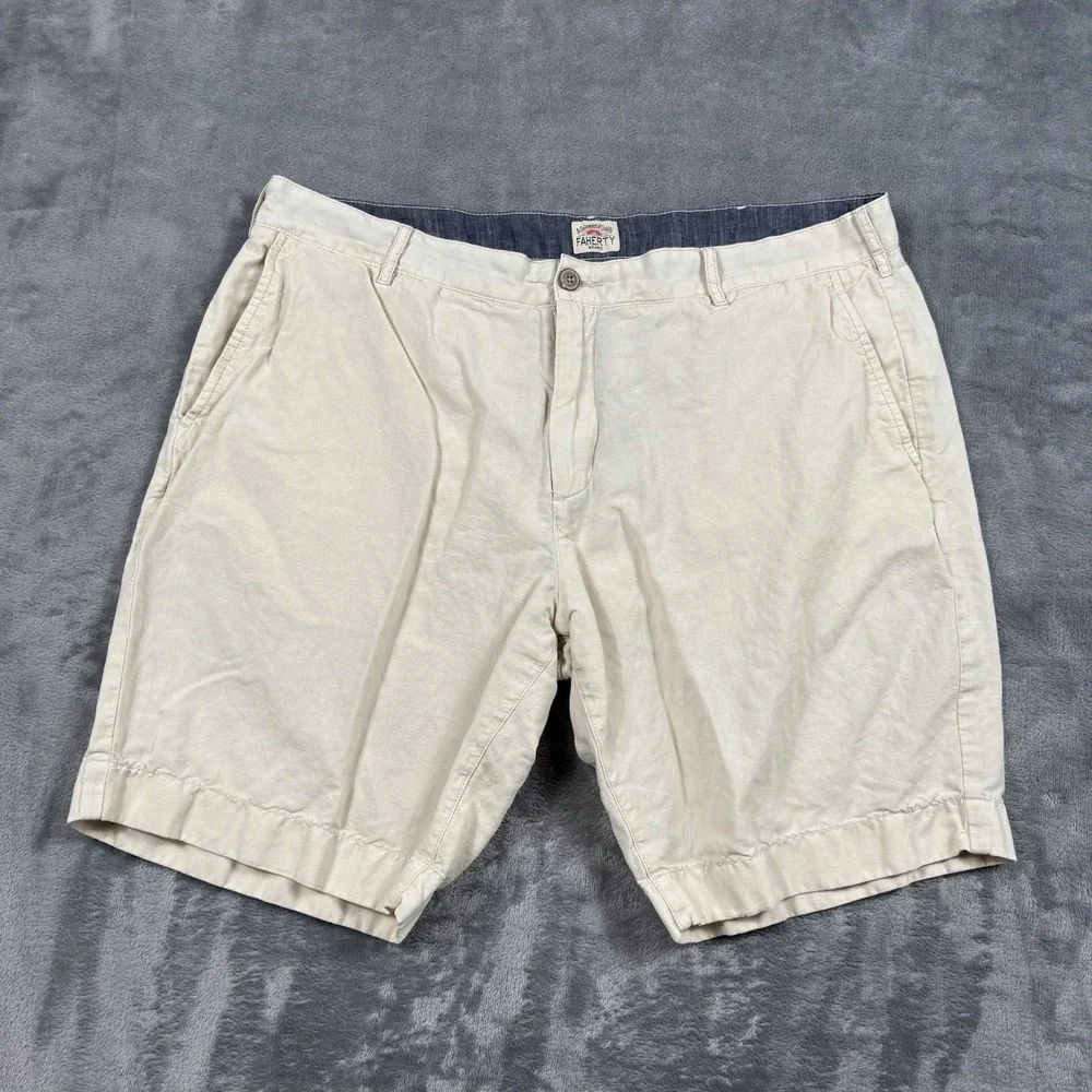 Faherty Malibu Shorts Mens 36 Tan Chino Linen Blend Summer Resort Preppy Casual
